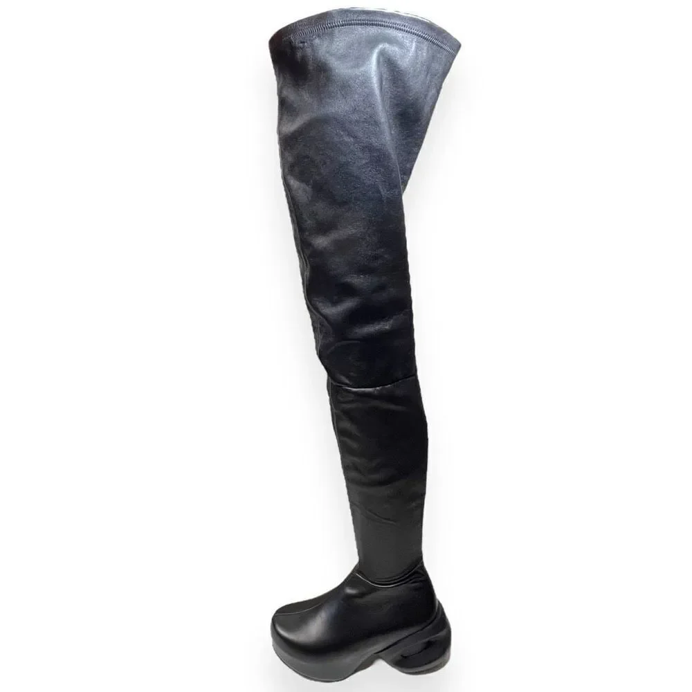 GIVENCHY G-Clog Lambskin Black Leather Over-the-knee Vouge Runway Boots Size 39